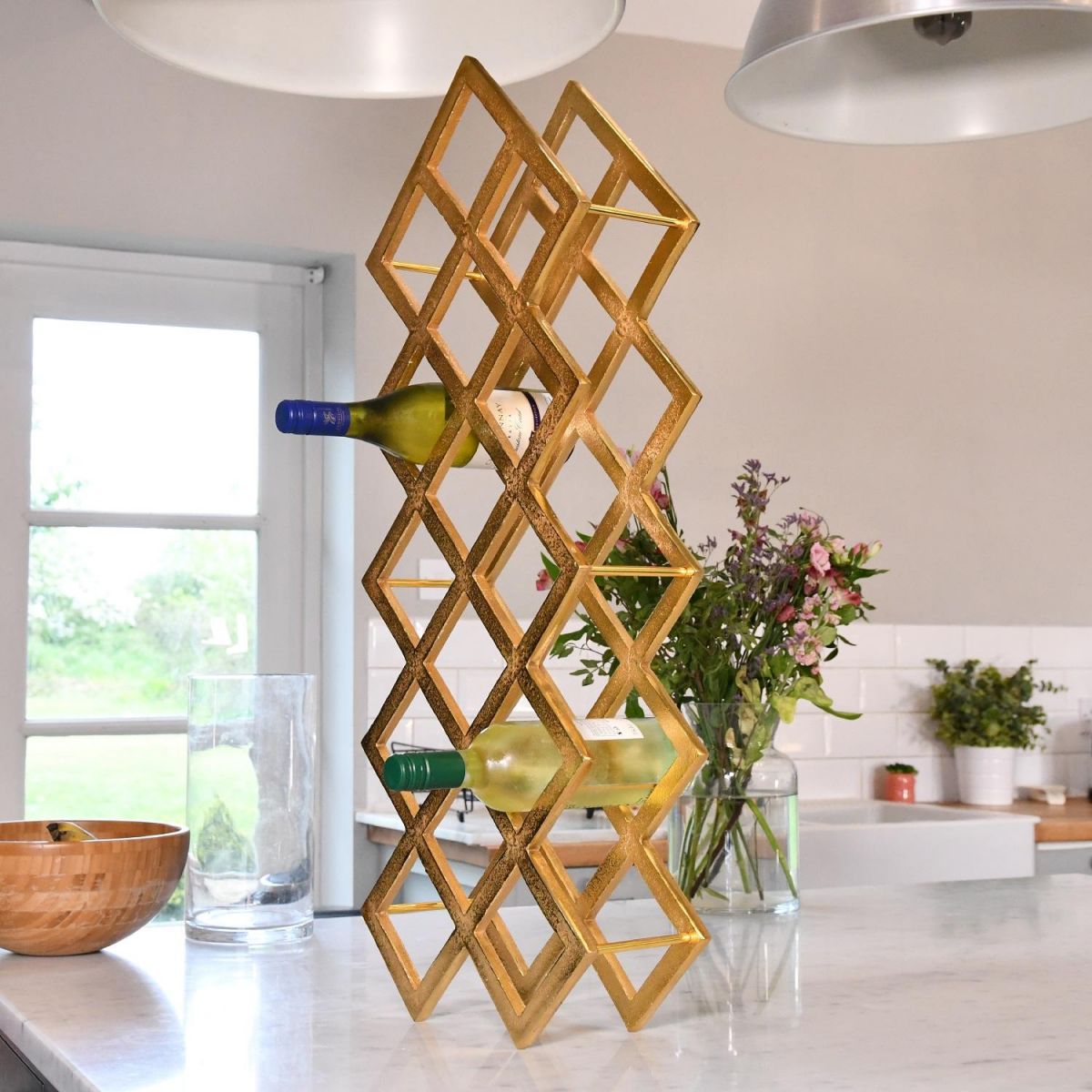 Side view of Gold "Geometric Grid" Wine Rack  Side view of Gold "Geometric Grid" Wine Rack