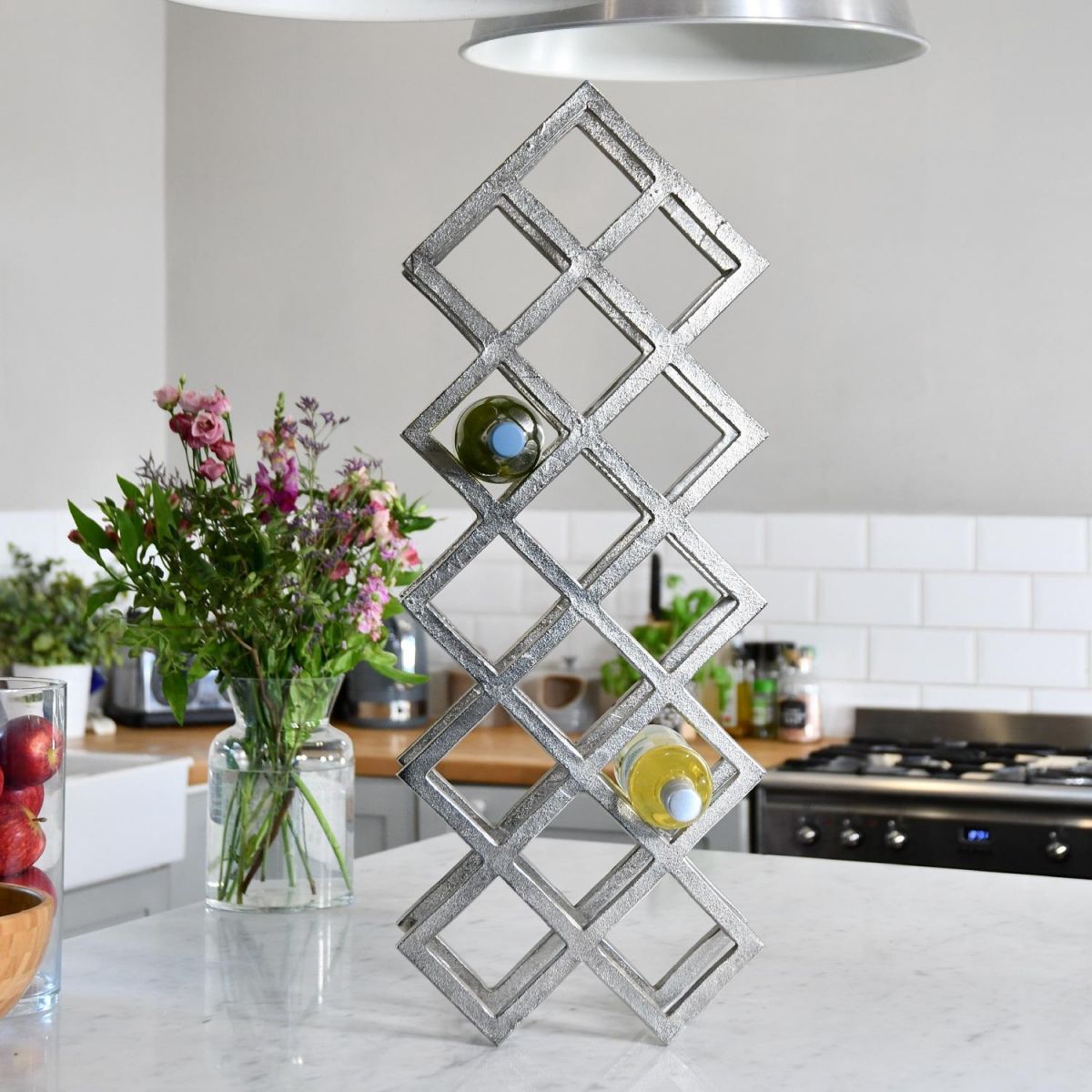 "Geometric Grid" Wine Bottle in Nickel Finish 