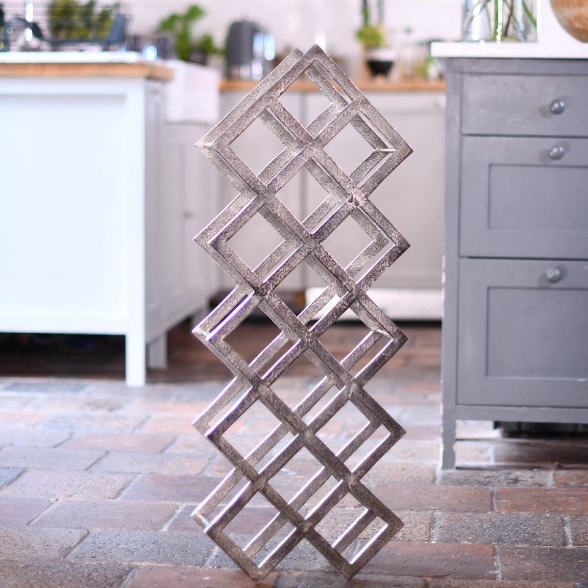 Polished Nickel "Geometric Grid" Wine Rack 