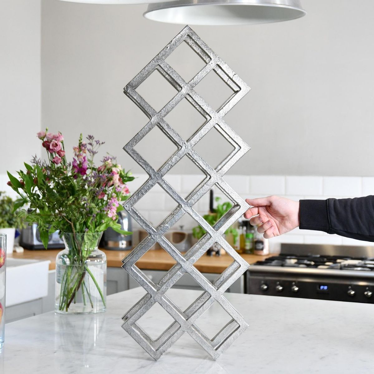 Polished Nickel "Geometric Grid" 15 Wine Bottle Holder 