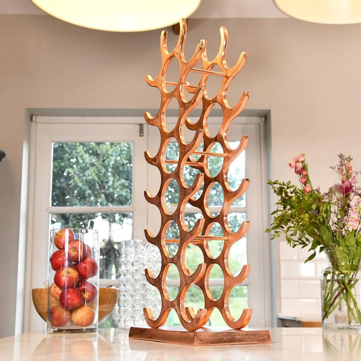Copper "Tree" 21 Bottle Wine Rack in Kitchen 