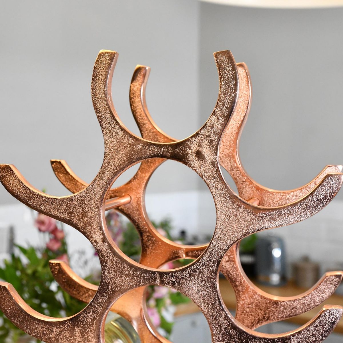 Close up of Copper finish" Tree" 21 Bottle Wine Rack 