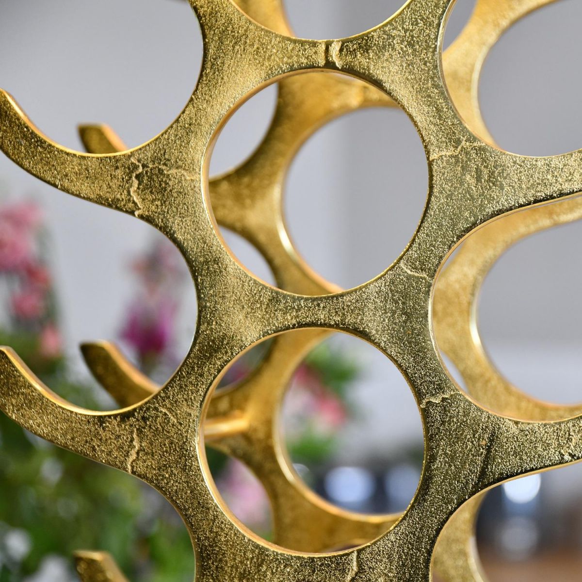 Close up of Gold Wine Rack 
