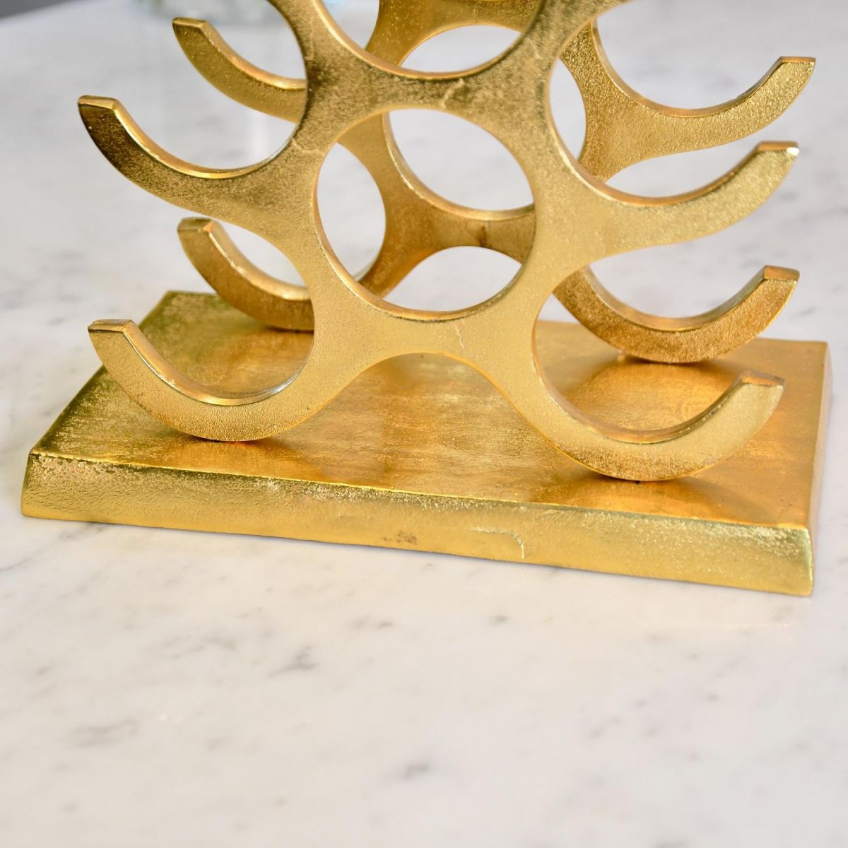 Close up of rectangular base on "Tree" 21 Bottle Wine Rack 