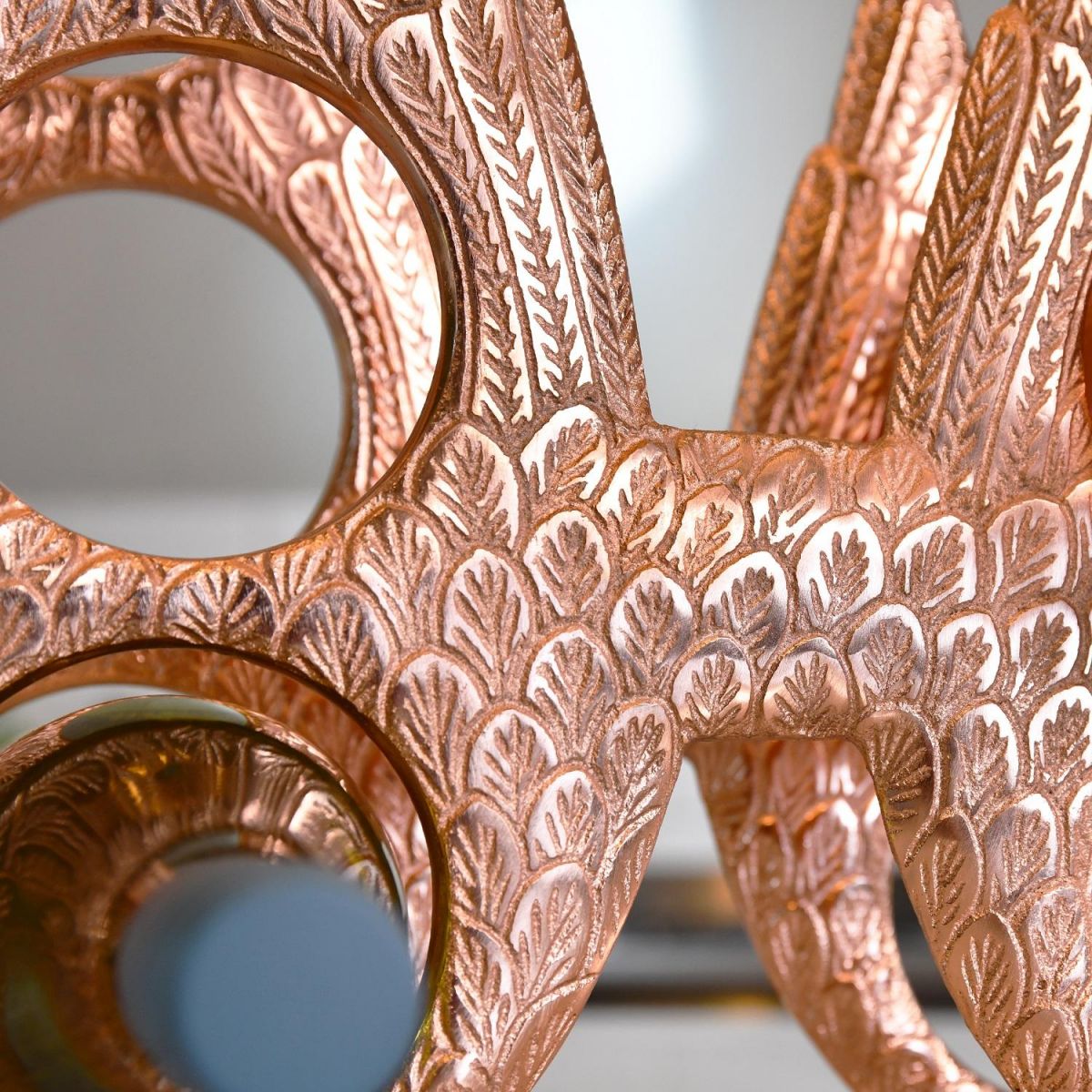 Close up of feathering detail on "Angel Wings" Wine Rack 