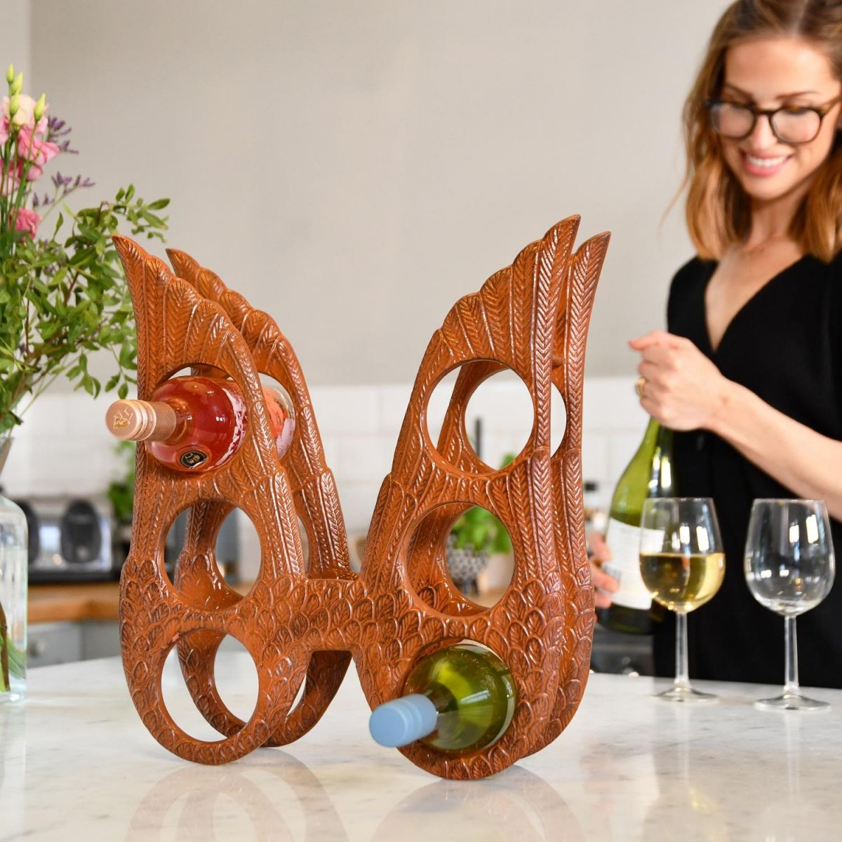 Rustic "Angel Wings" Wine Rack in Kitchen Setting  Rustic "Angel Wings" Wine Rack in Kitchen Setting