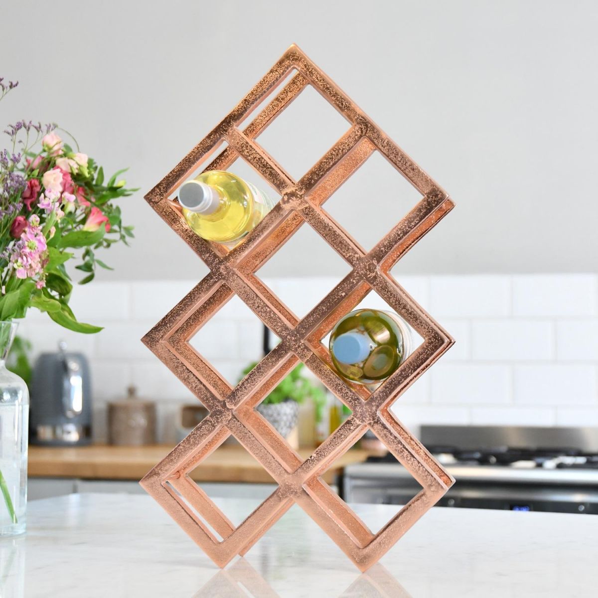 Copper "Geometric" Nine Bottle Wine Rack 