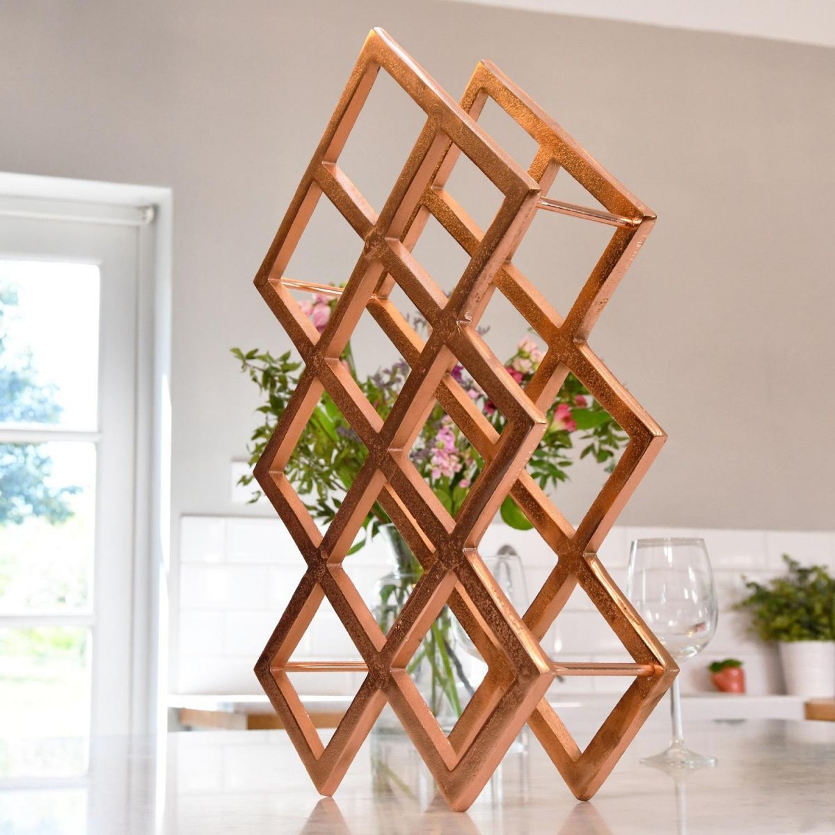Side view of "Geometric" Nine Bottle Wine Rack