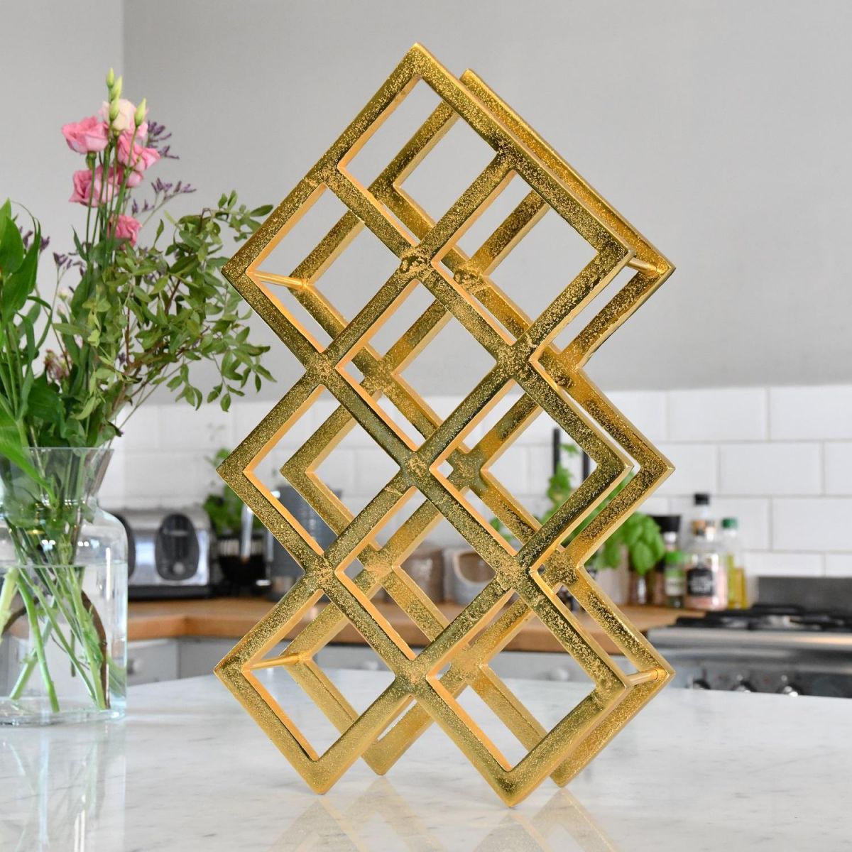 Geometric Gold Wine Rack in Situ 