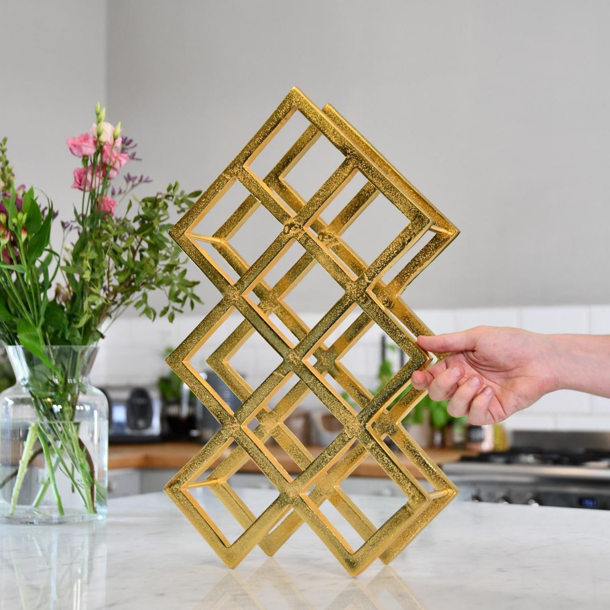 Gold Geometric Wine Rack in Full 