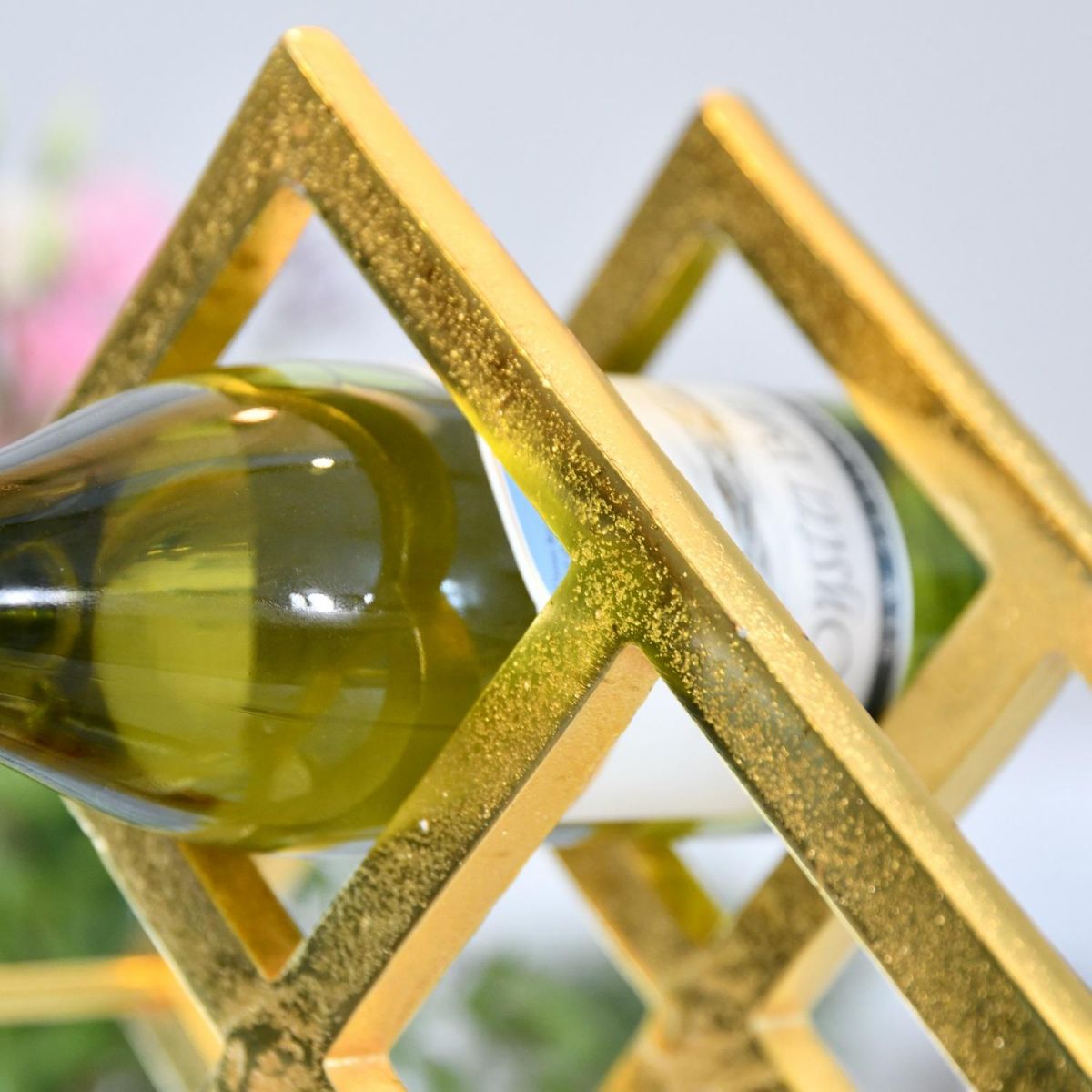 Geometric Wine Rack Frame with Bottle of Wine 