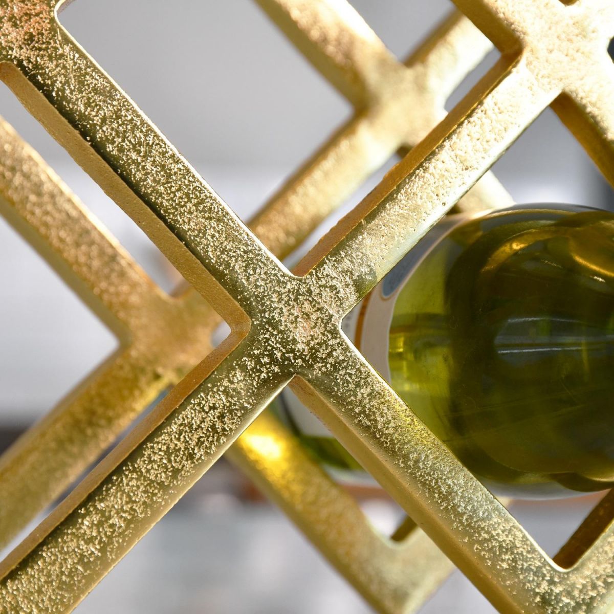 Close up of detailing on Gold Geometric Wine Rack 
