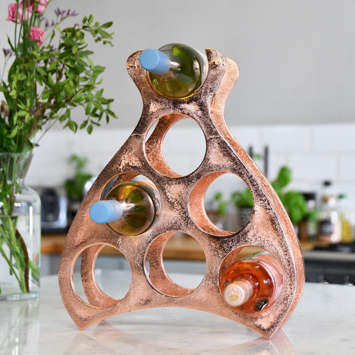Copper "Wine Lodge" Rack on Kitchen Countertop 
