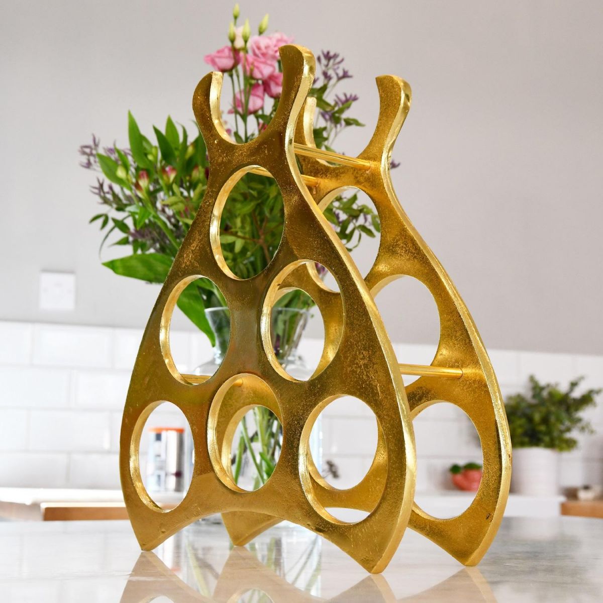 Side view of Gold "Wine Lodge" Wine Rack 