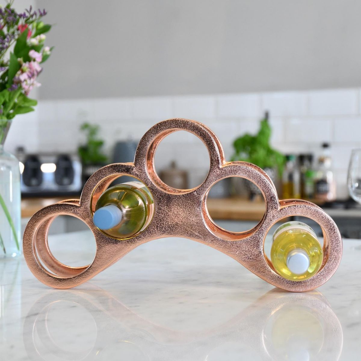 Copper "The Arch" Wine Rack on Kitchen Countertop 