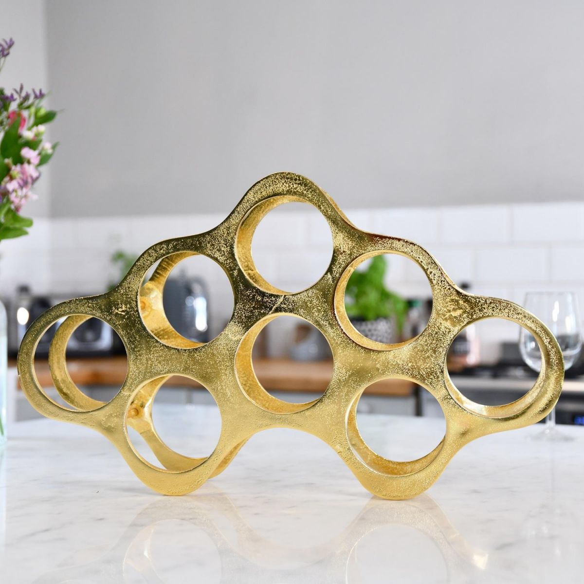 Gold "Cloud" Wine Rack in Kitchen Setting 
