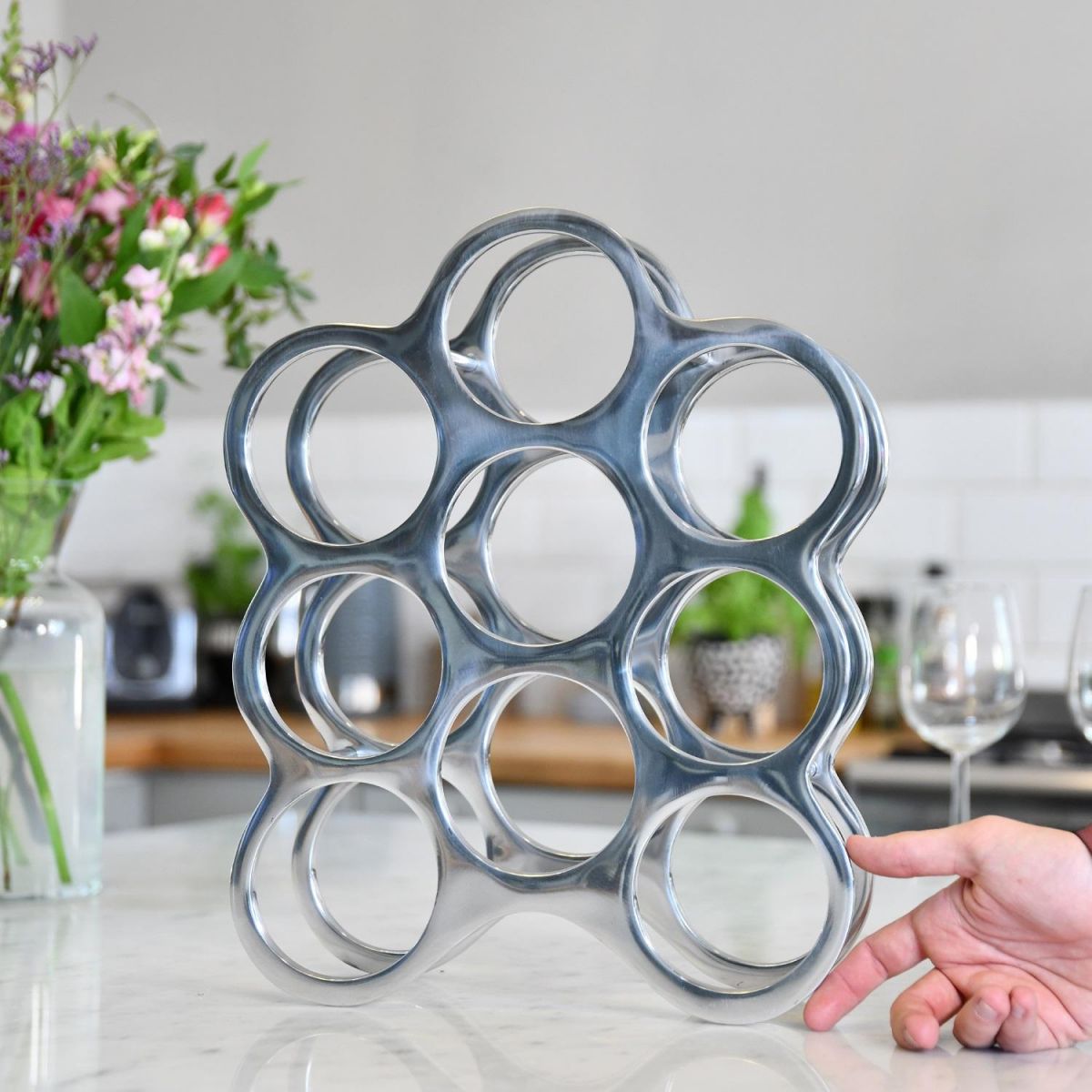 Antique Nickel "Floating Bubbles" Wine Rack in Situ  Antique Nickel "Floating Bubbles" Wine Rack in Situ