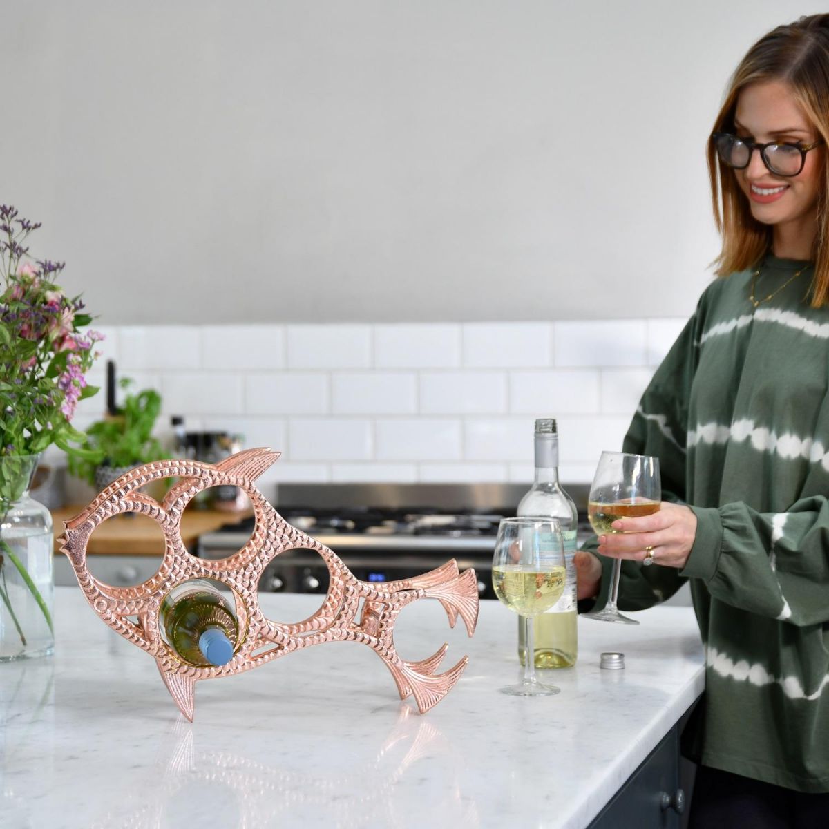 "Fish" Wine Rack in Copper Finish 