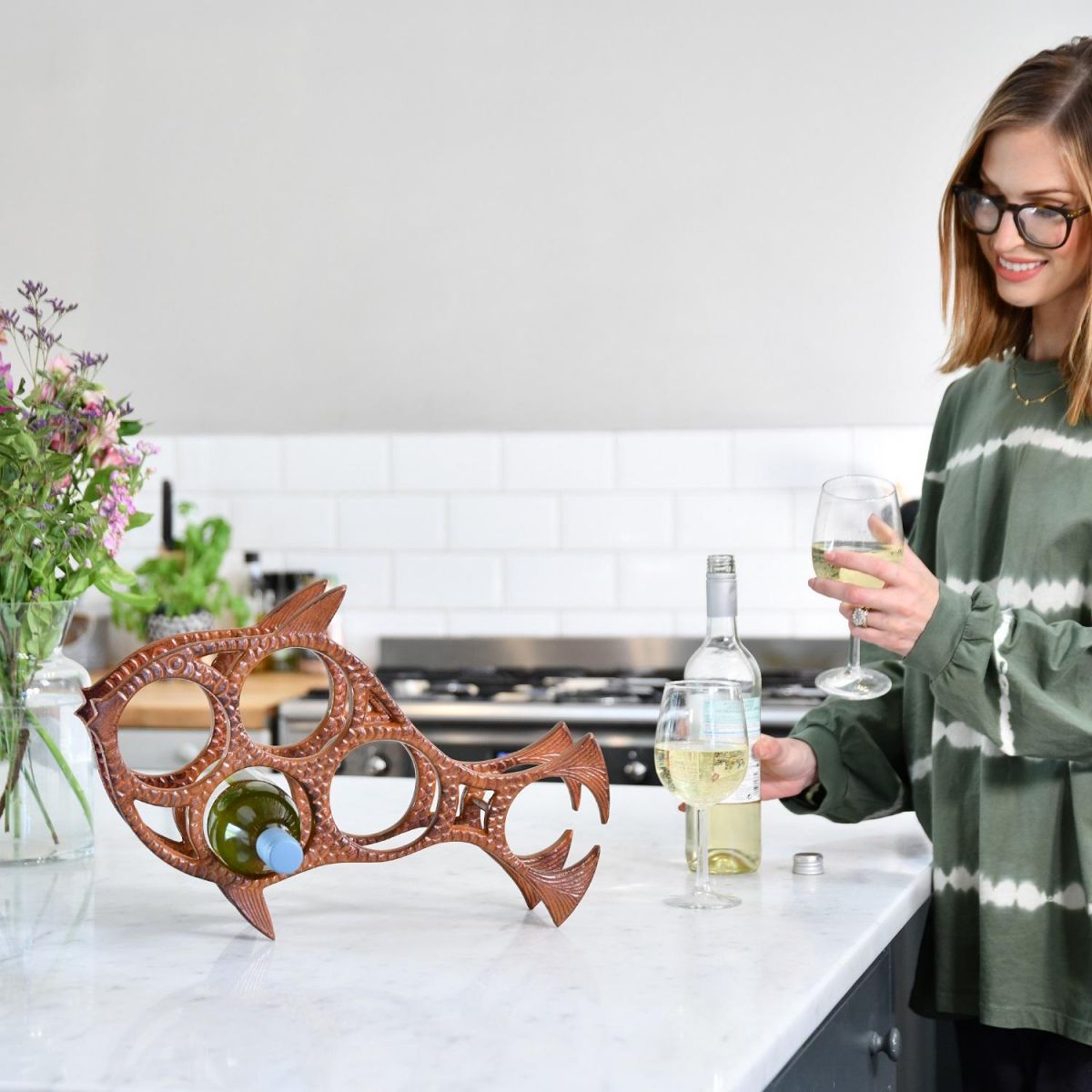 Rustic "Fish Wine Rack in Kitchen Setting 