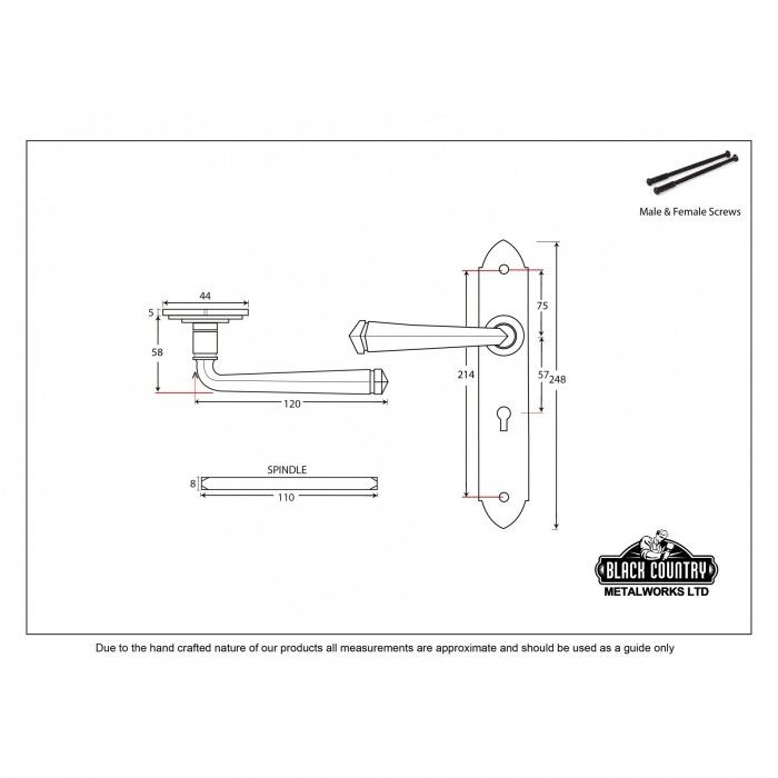 Gothic Lever Lock Set Dimensions