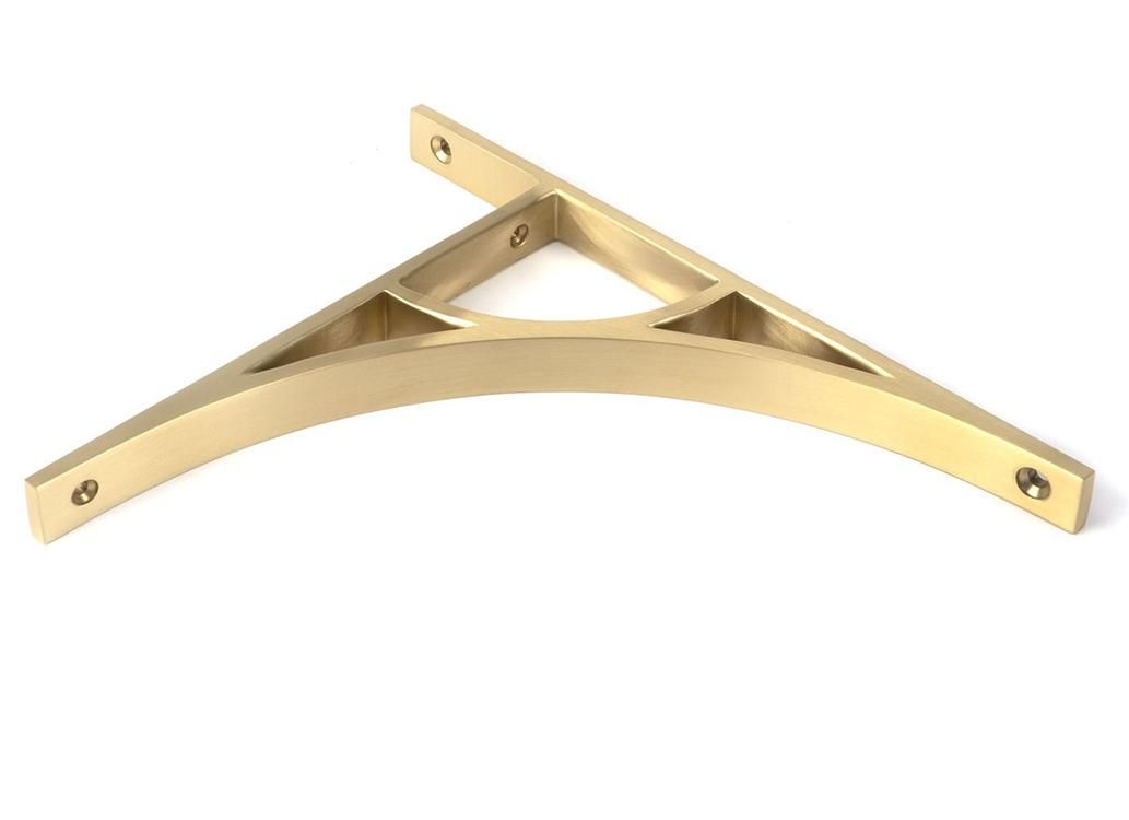 Close-Up of Satin Brass "Ascension" Arched Crescent Shelf Bracket - 260mm x 200mm