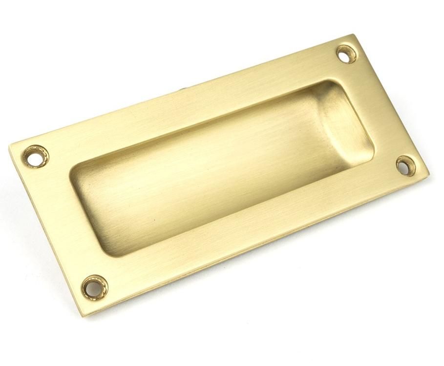 Satin Brass "PUSH" Flush Door Handle - 102mm x 45mm