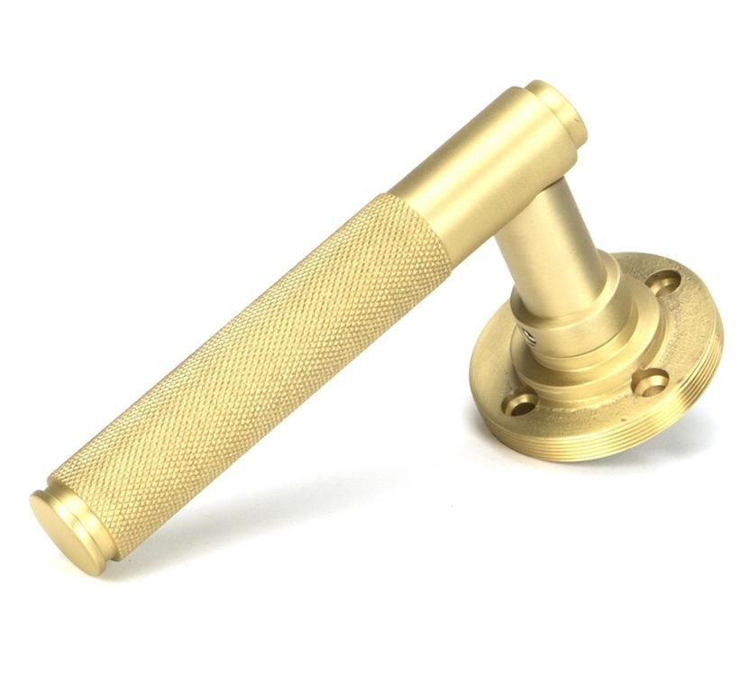 Satin Brass "Royale" Concealed Door Handle on Rose Set in Situ