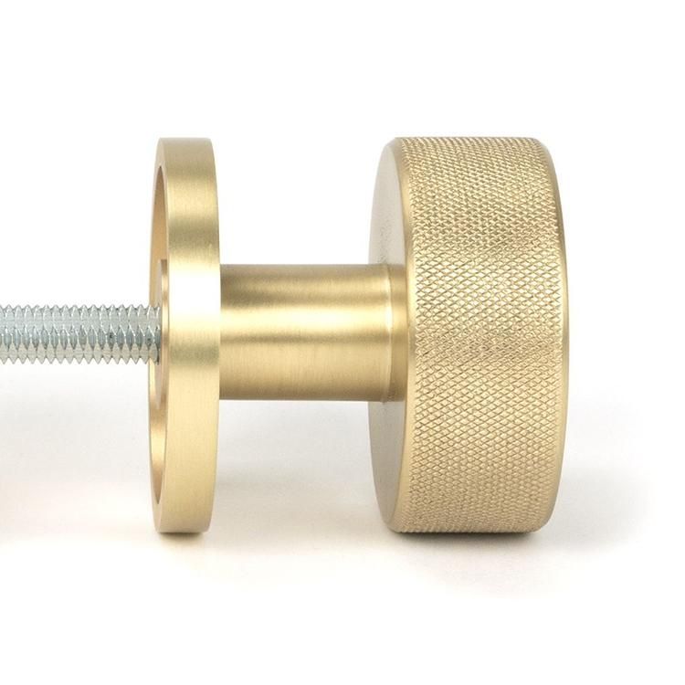 Close-Up of Satin Brass "Royale" Mortice Rim Knob Set - 63mm
