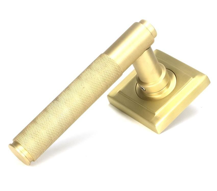 Satin Brass "Royale" Square Concealed Door Handle on Rose Set Satin Brass "Royale" Square Concealed Door Handle on Rose Set