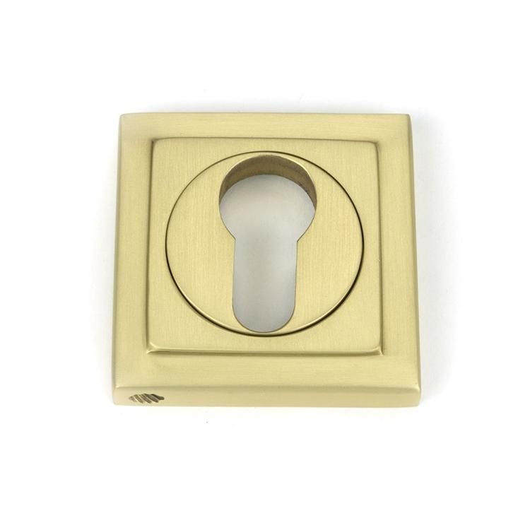 Satin Brass "Squared" Traditional Euro Escutcheon - 53mm x 11mm Satin Brass "Squared" Traditional Euro Escutcheon - 53mm x 11mm