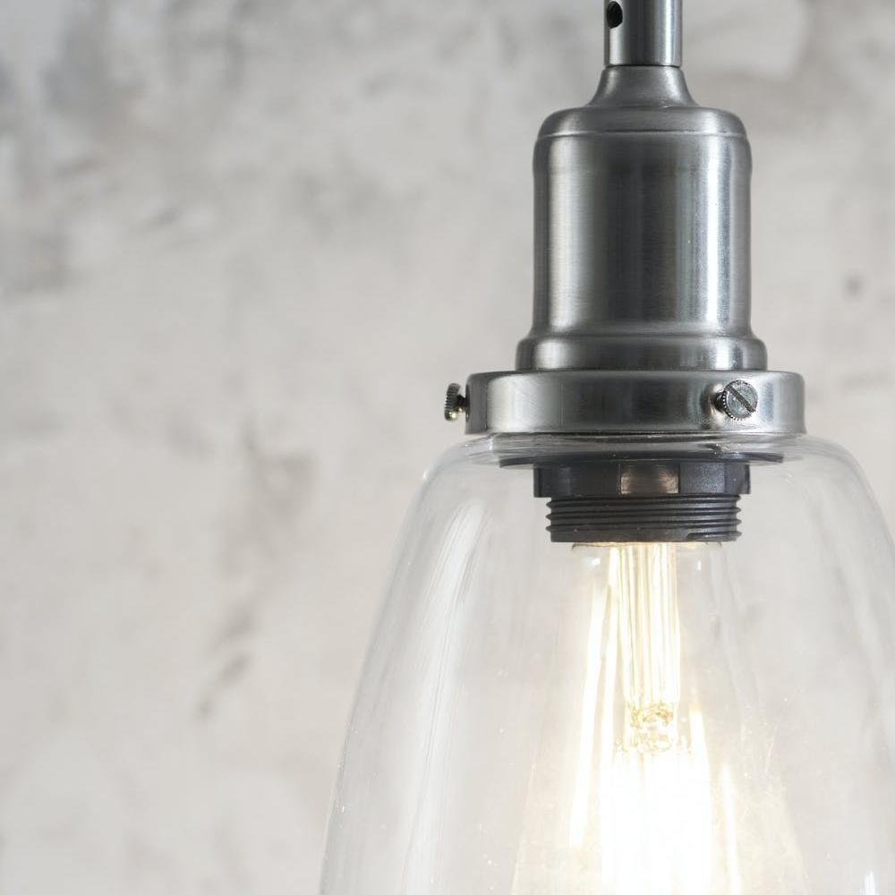 Close-up of the Top of the Satin Nickel Steel Trio Domed Cone Hanging Lights