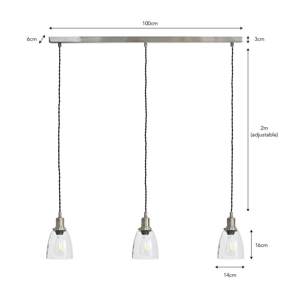 Satin Nickel Steel Trio Domed Cone Hanging Lights Dimensions