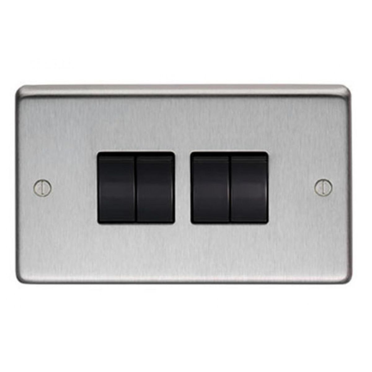 10 Amp Quad Switch Light Switch Finished in a Satin Stainless Steel 10 Amp Quad Switch Light Switch Finished in a Satin Stainless Steel