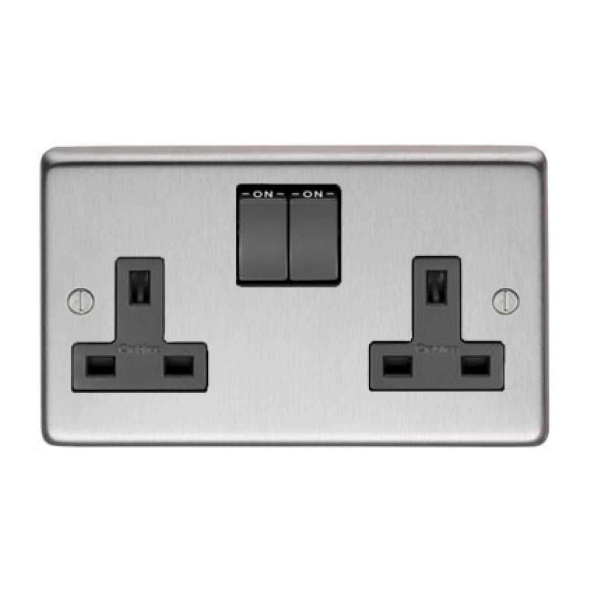 13 Amp Double Plug Socket with Switch Finished in a Satin Stainless Steel