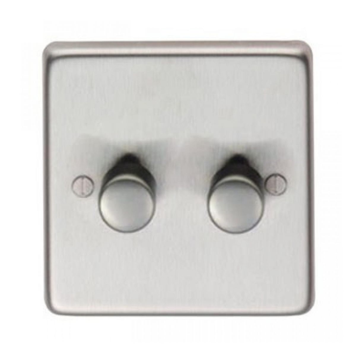 Double Dimmer Light Switch Finished in a Satin Stainless Steel