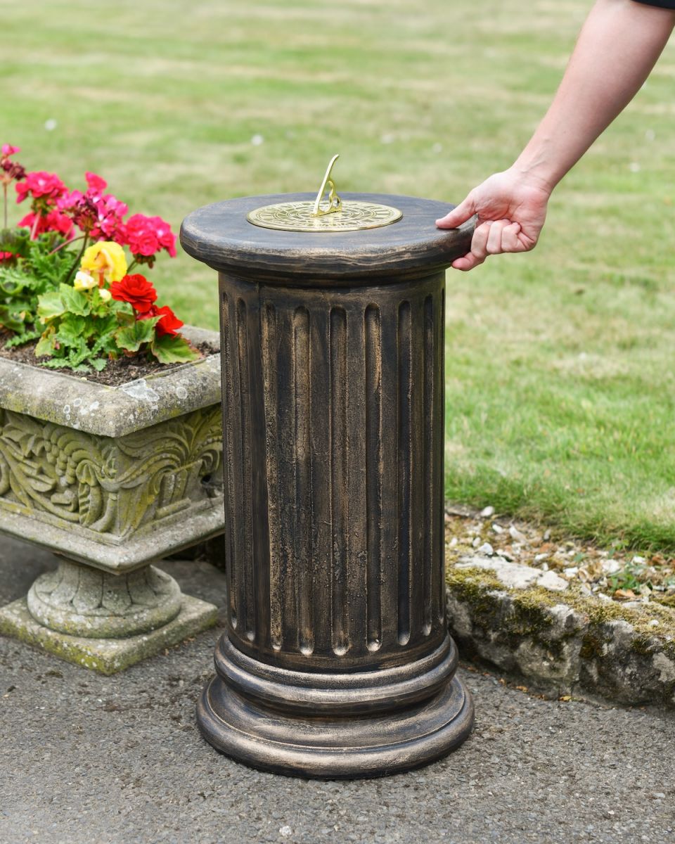 Scale image of brushed gold garden sundial column