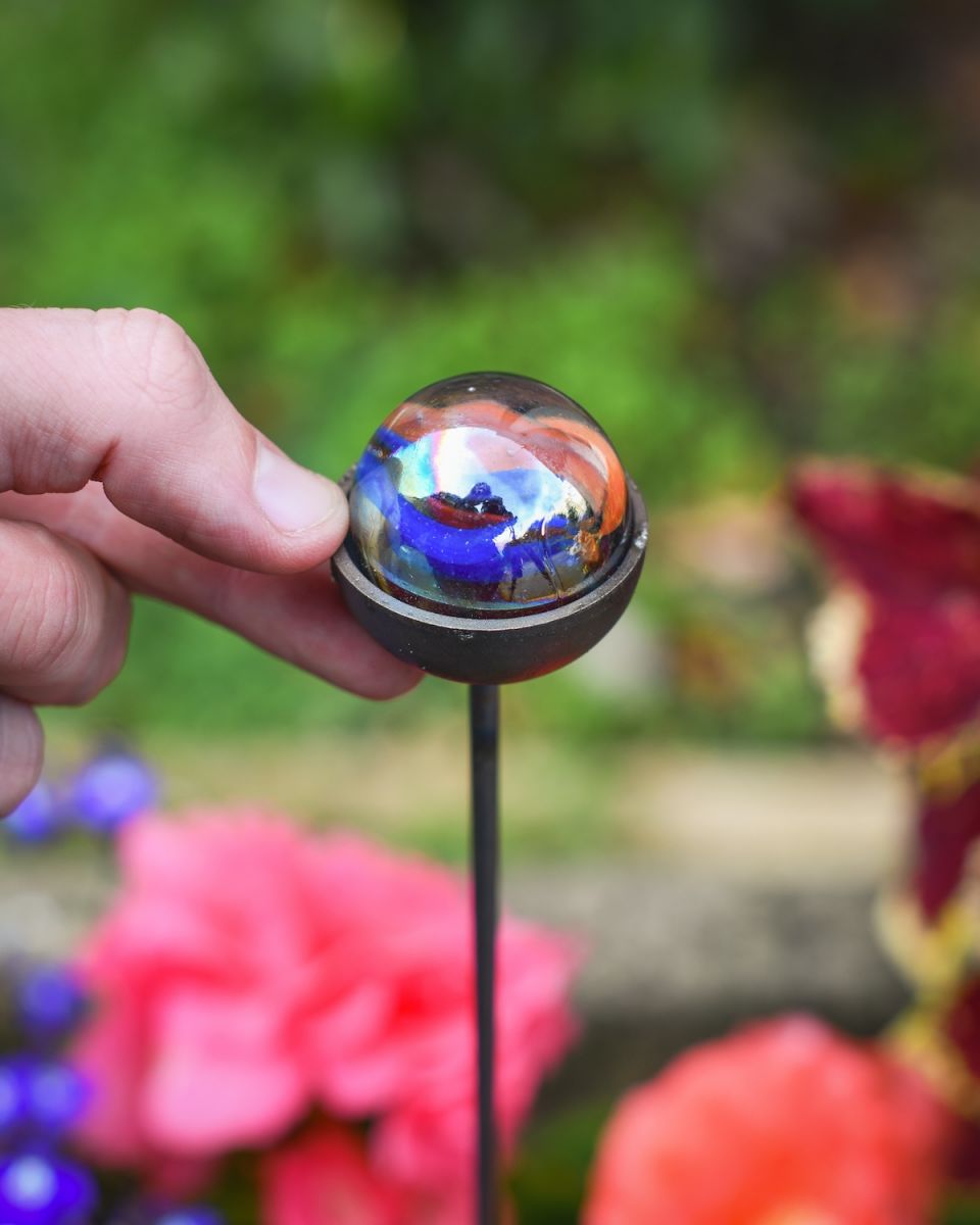 Scale image of marble suncatcher plant pot stake