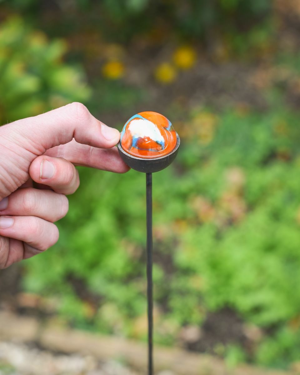 Scale image of marble suncatcher plant pot stake