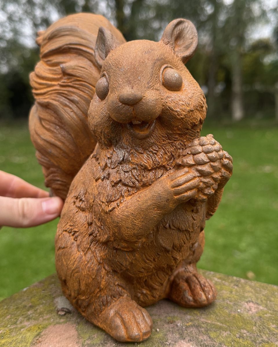 Scale image of rustic finish squirrel garden ornament