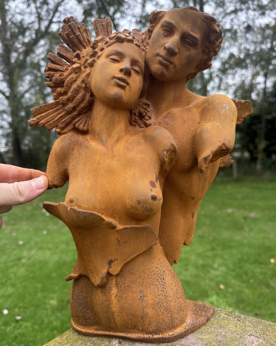 Scale image of Rustic Cast Iron "Eternal Embrace" Sculpture Scale image of Rustic Cast Iron "Eternal Embrace" Sculpture