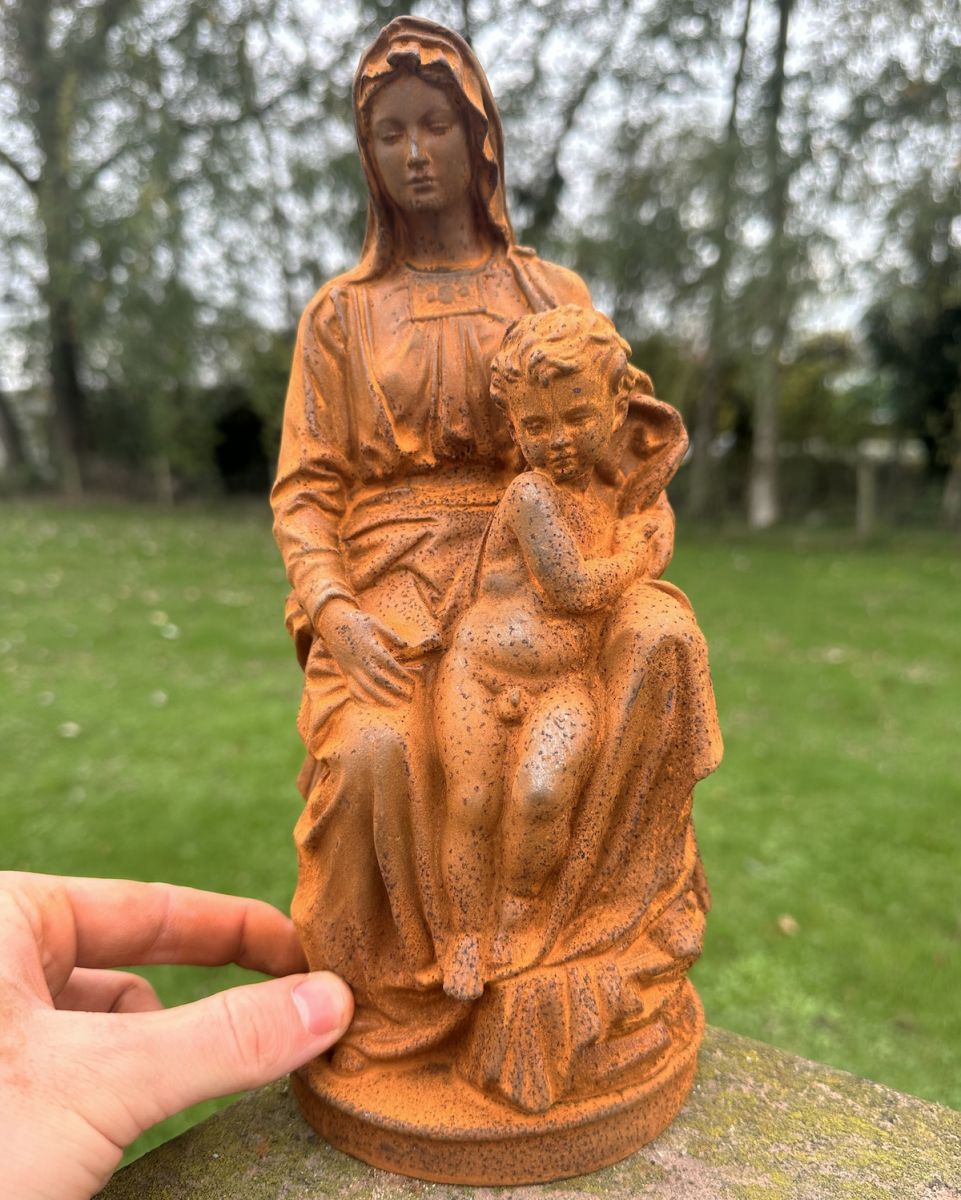 Scale image of Rustic Cast Iron Madonna of Bruges Garden Sculpture