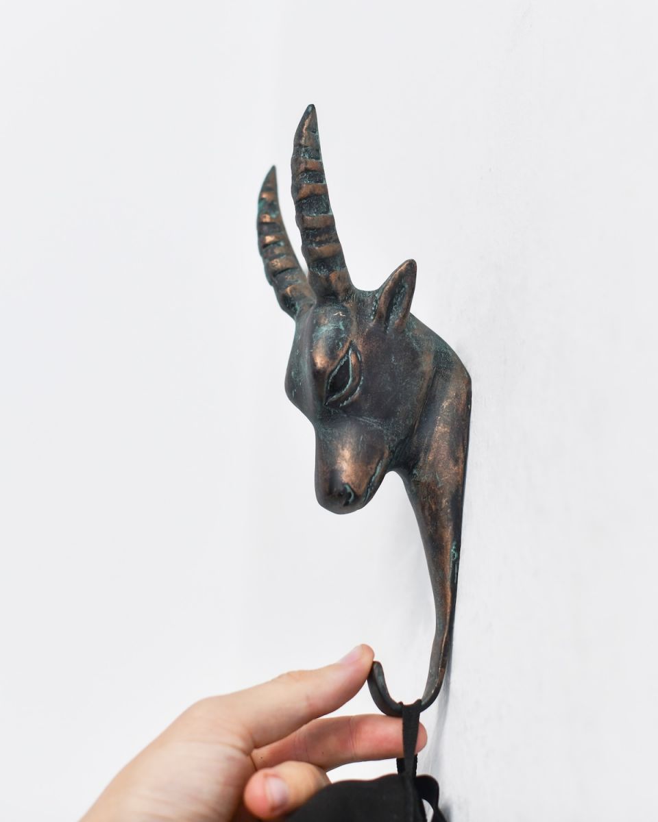 Scale in situ photo of Verdigris Gazelle Coat Hook