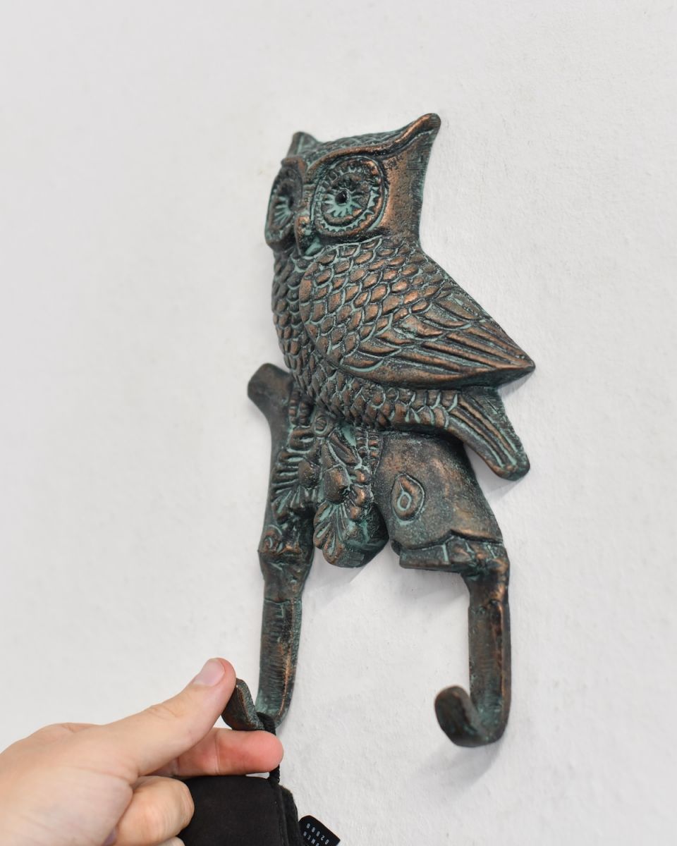 Scale in situ photo of verdigris woodland double coat hook