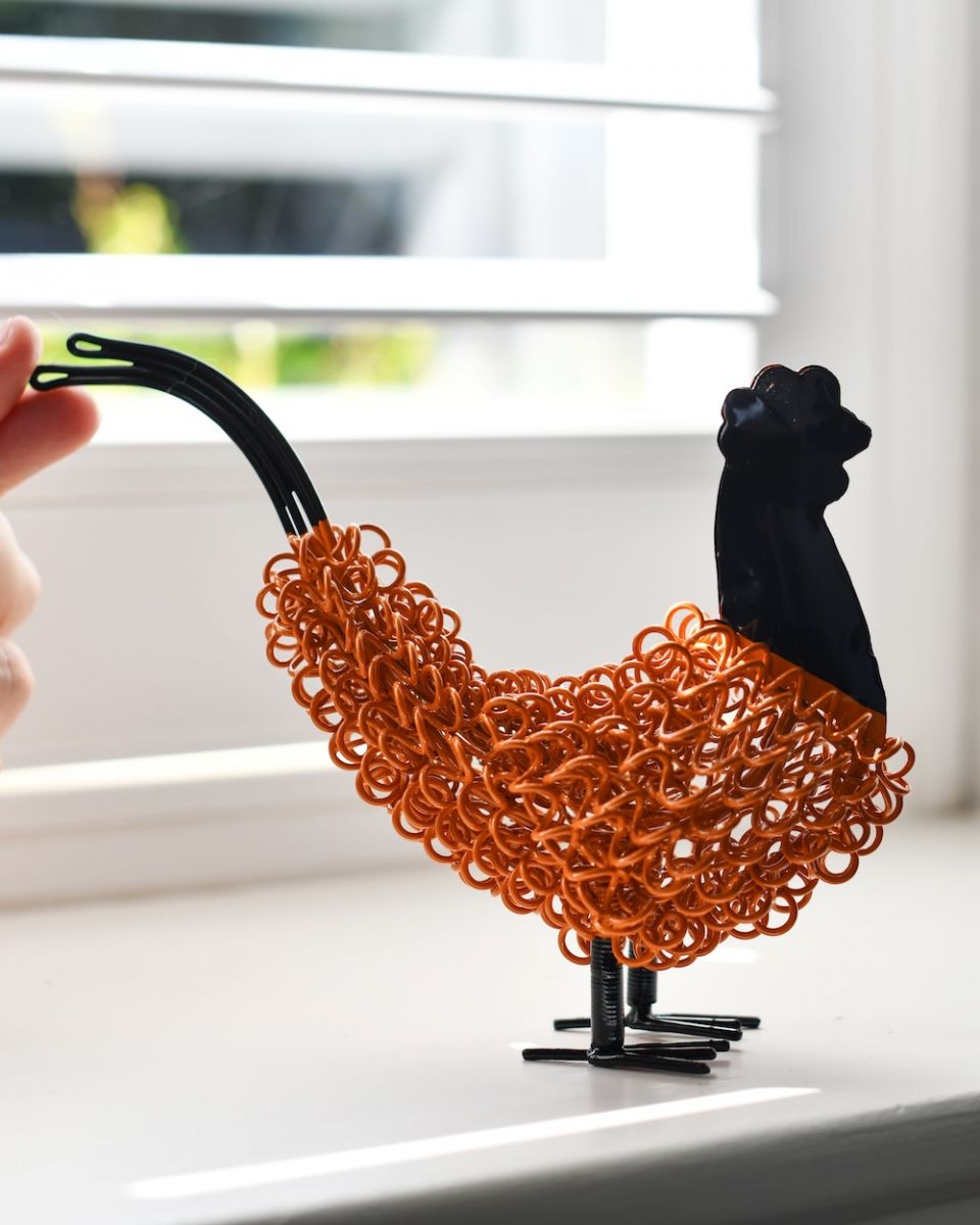 Scale image of the Orange Metal Recycled Cockerel Sculpture Scale image of the Orange Metal Recycled Cockerel Sculpture