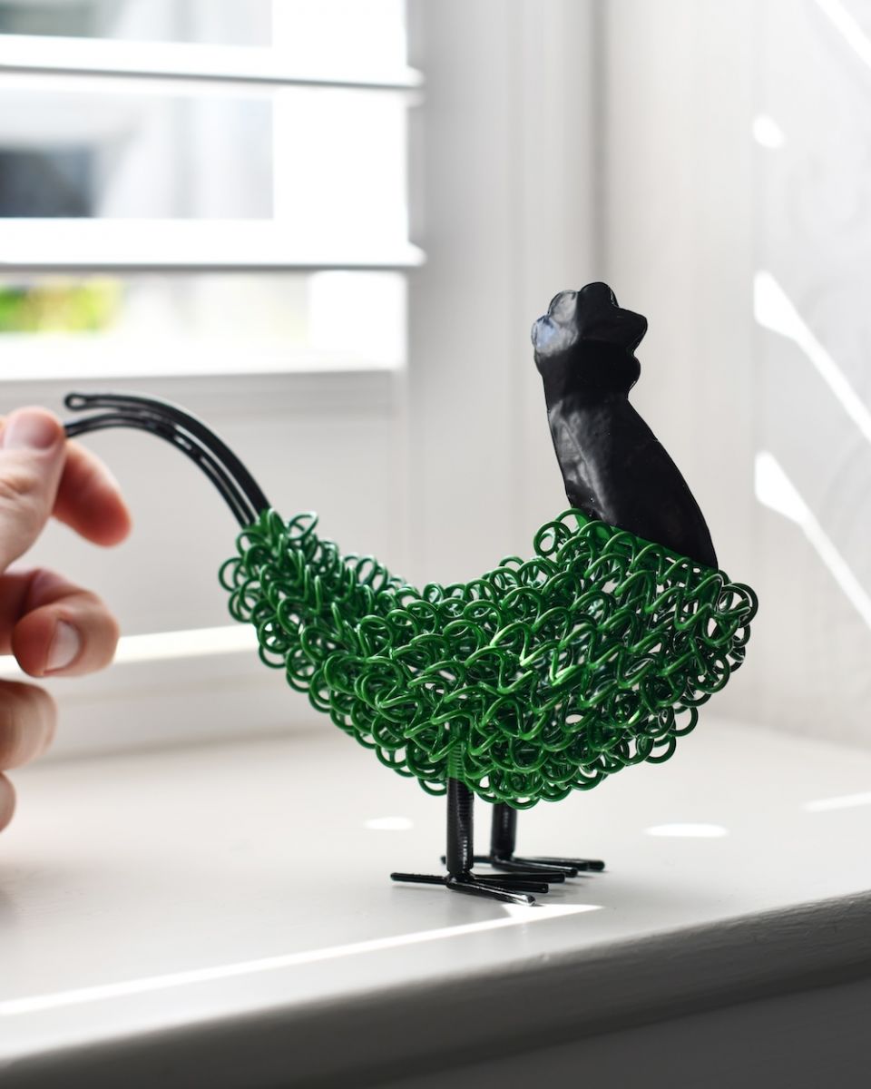 Scale image of recycled cockerel sculpture
