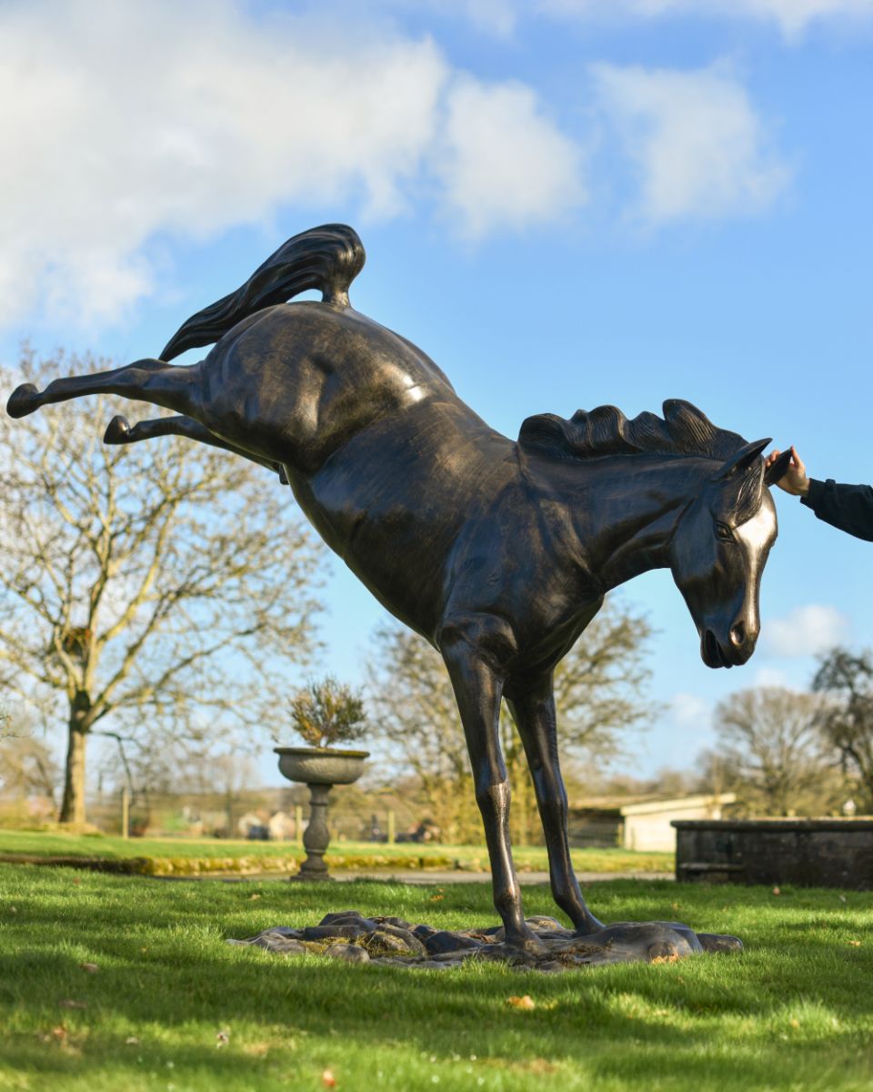 Bronze Cast Aluminium Bucking Horse Garden Sculpture To Scale