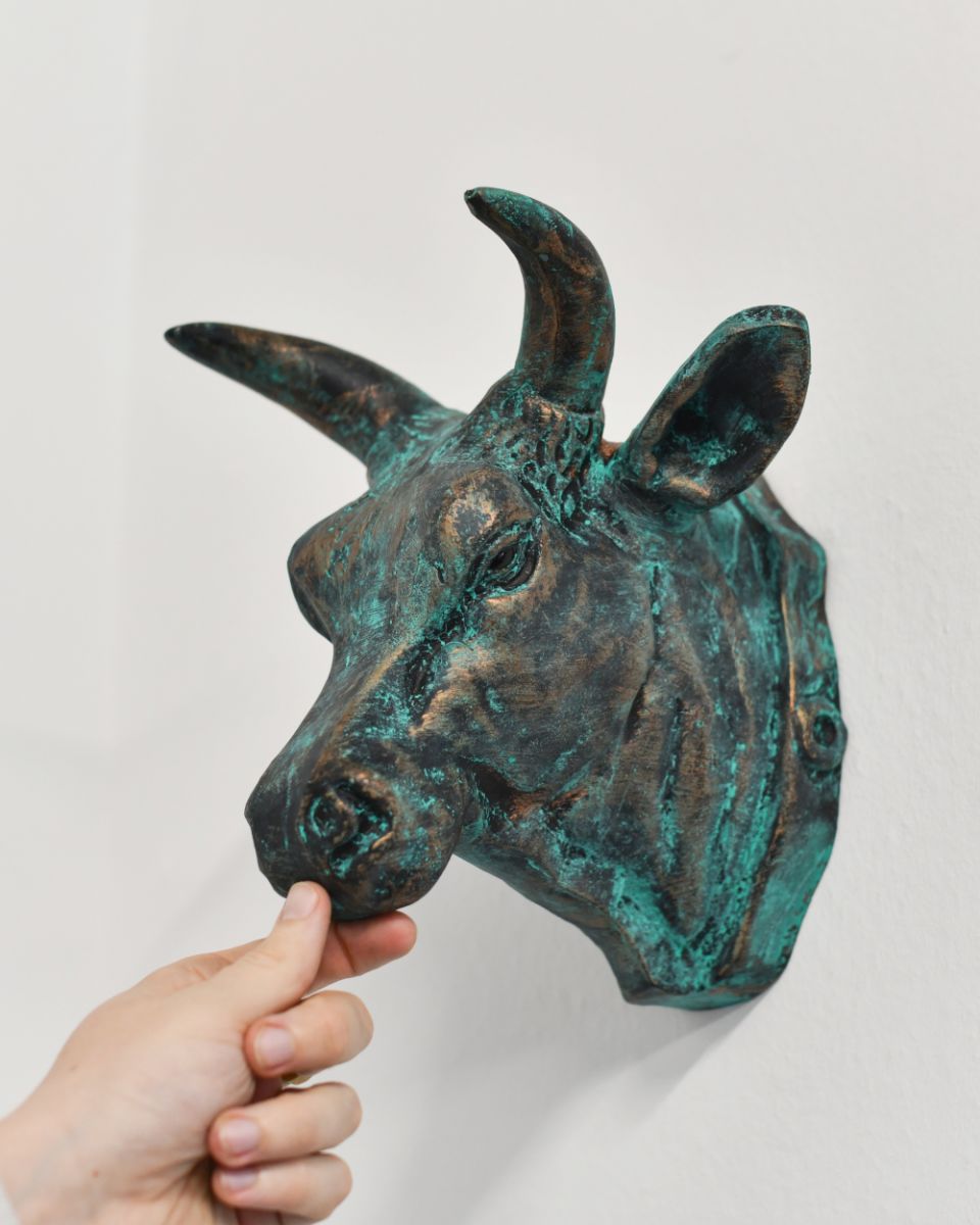 Aluminium Verdigris Bull Wall Bust To Scale