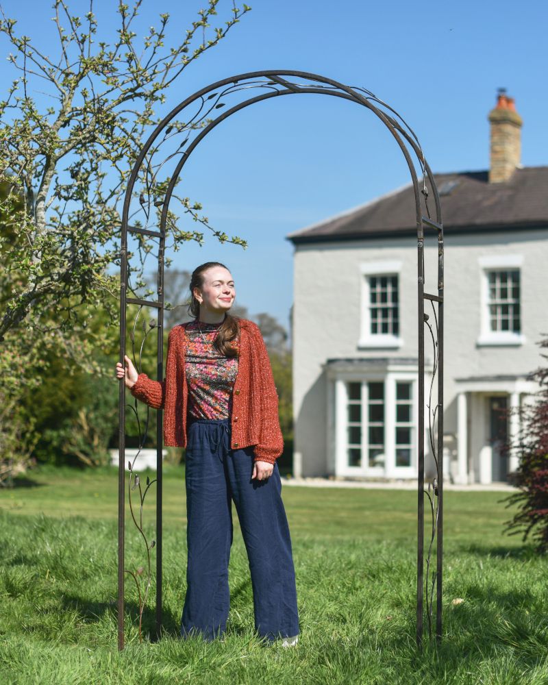 Ornate Floral "Corolla" Natural Lacquer Rose Arch to Scale