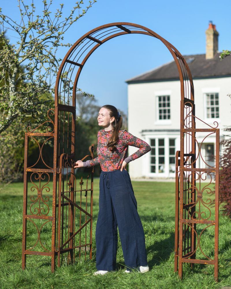 Scale Of The Ornate Rustic "Aesica" Garden Rose Arch With Gate