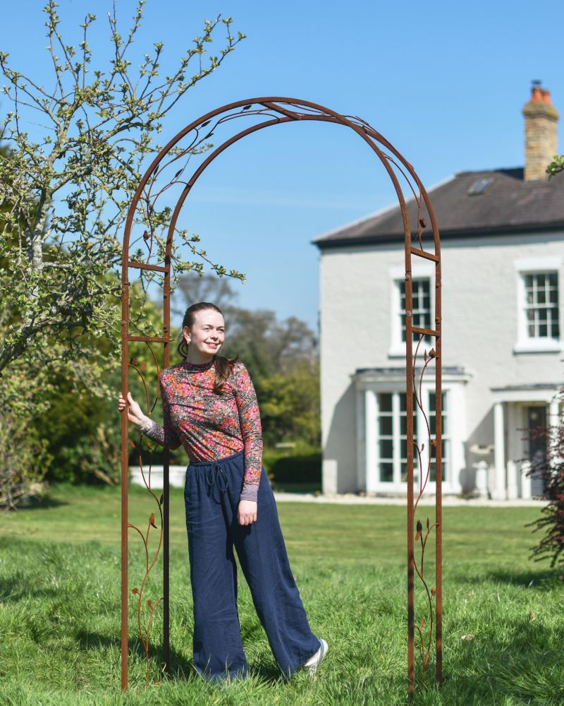Ornate Floral "Corolla" Rustic Rose Arch to Scale